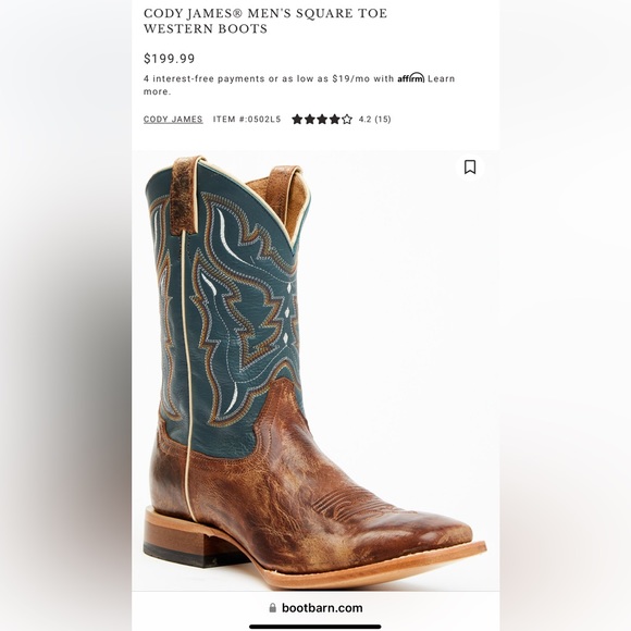 Cody James Western Cowboy Square Toe Boots Size 8.5 - Picture 3 of 8